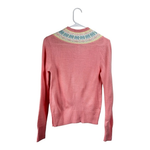 Vintage 70s Garland Size XS/S Pastel Pink Fair Isle Sweater 3 Button Neck - Picture 2 of 6
